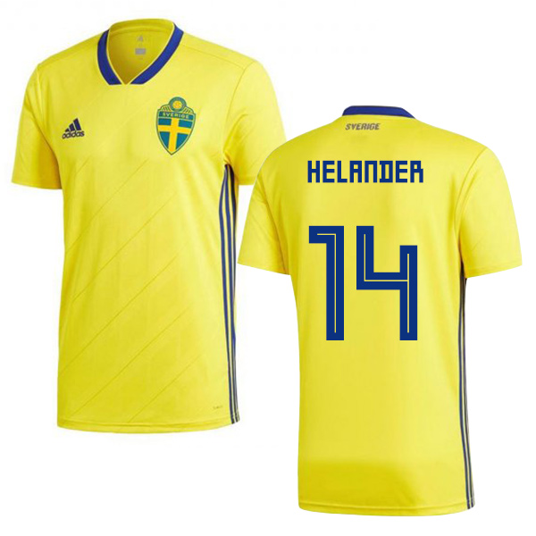 Sweden #14 Helander Home Kid Soccer Country Jersey